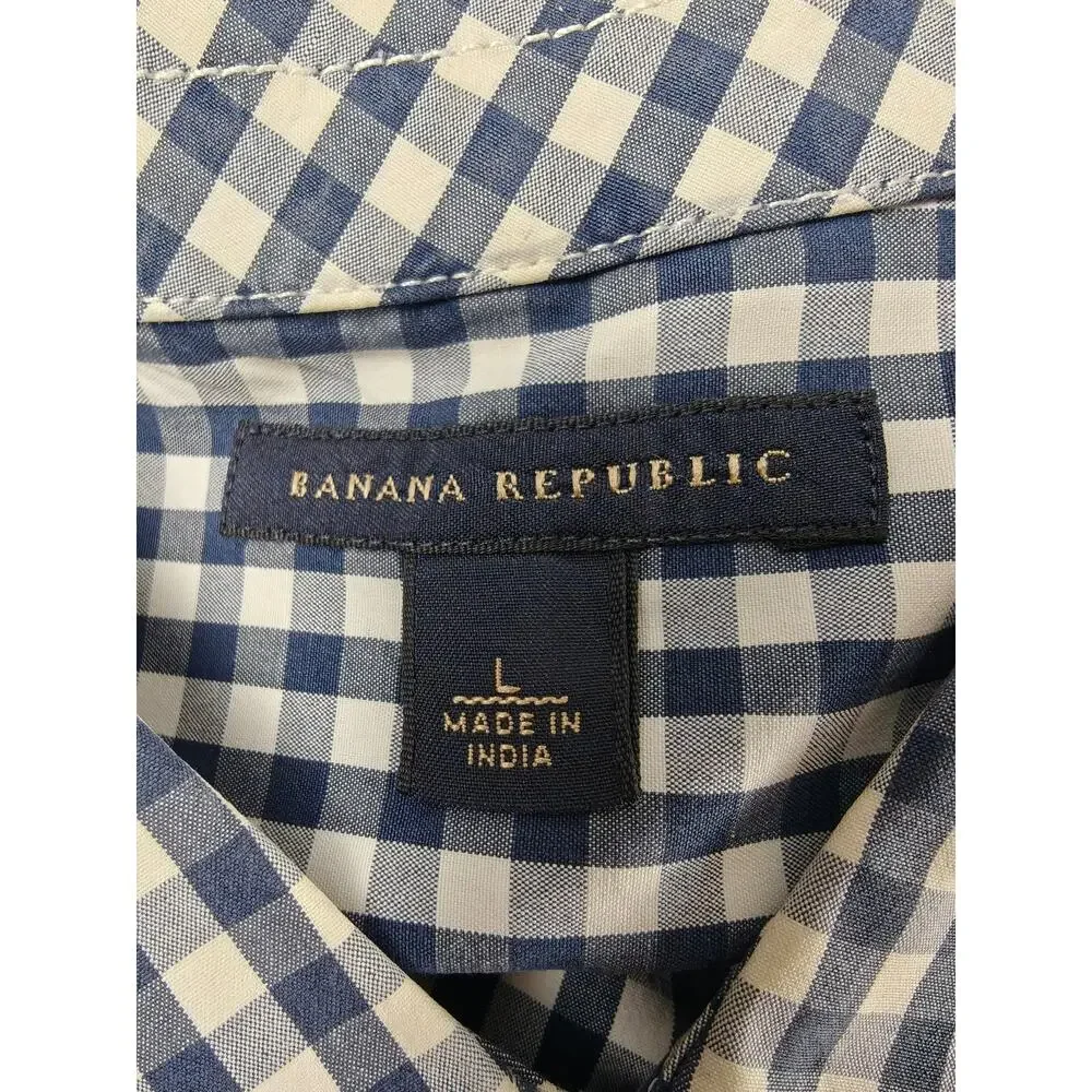 Men’s Banana Republic Dress Shirt Navy White Gingham Large